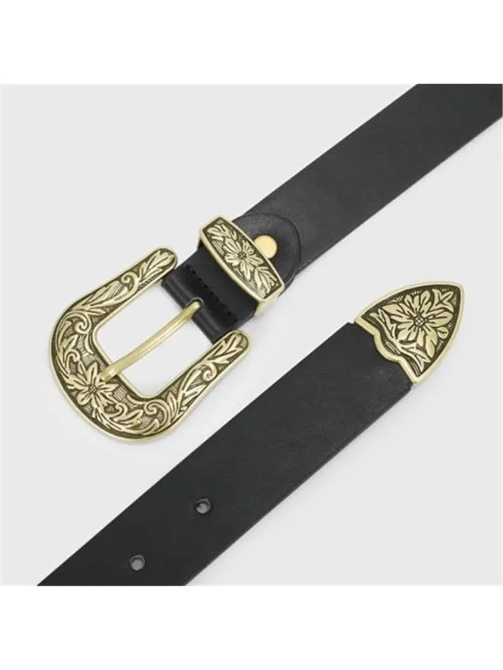Womens Western Belt Floral Buckle PU Leather Cowgirl Waist Belt Adjustable
